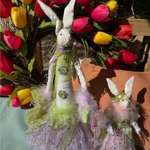 Charming Easter Bunny Decor Set - White and Purple set of 2